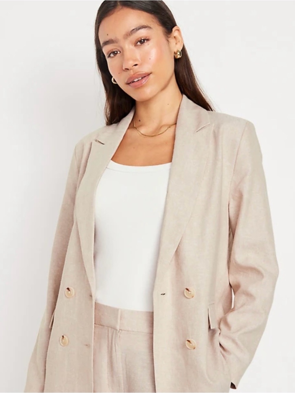 Old Navy Tailored Double-Breasted Linen Blend Women’s Blazer Light Beige Size XS
